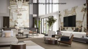 sofa and dining table in same room